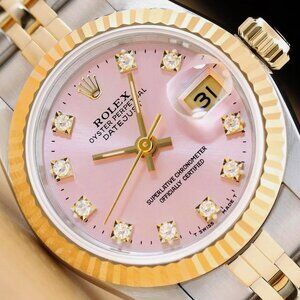 Sale! Rolex Ladies Diamond Pink Dial Datejust Watch With BOX